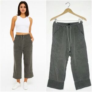 Cropped Drawstring Utility Pants - Olive Green